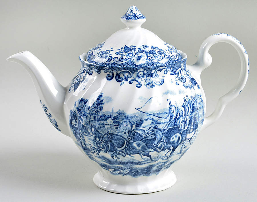 Coaching Scenes Blue Teapot & Lid by Johnson Brothers-1