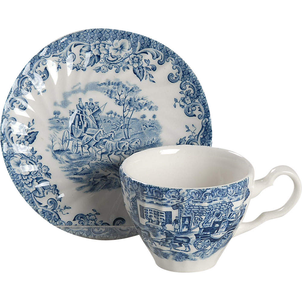 Coaching Scenes Blue Flat Demitasse Cup & Saucer Set by Johnson Brothers-1