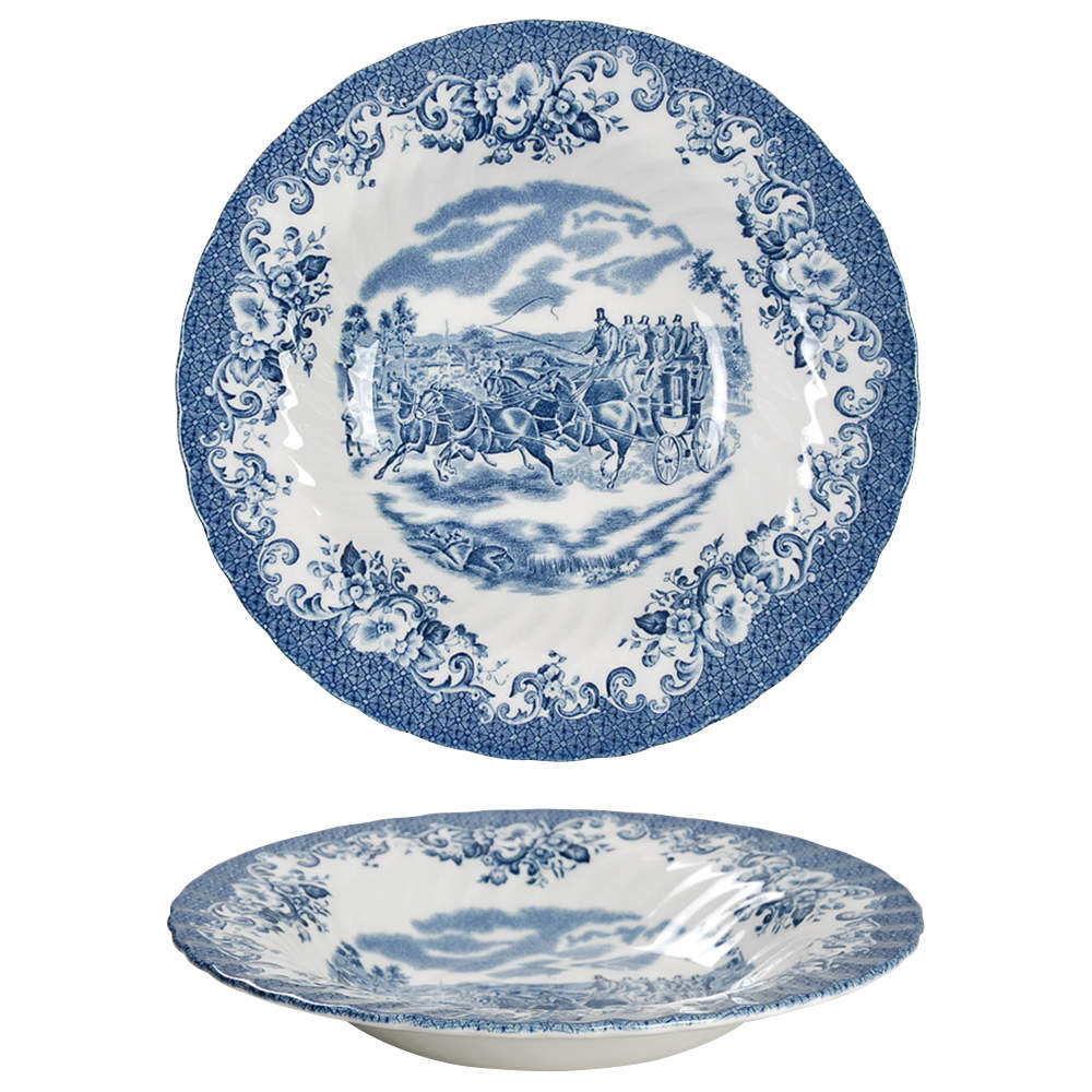 Coaching Scenes Blue Rim Soup Bowl by Johnson Brothers-1