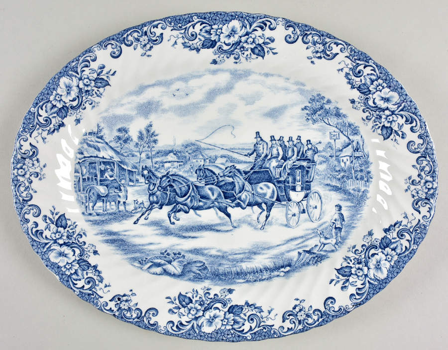 Coaching Scenes Blue 13" Oval Serving Platter by Johnson Brothers-1