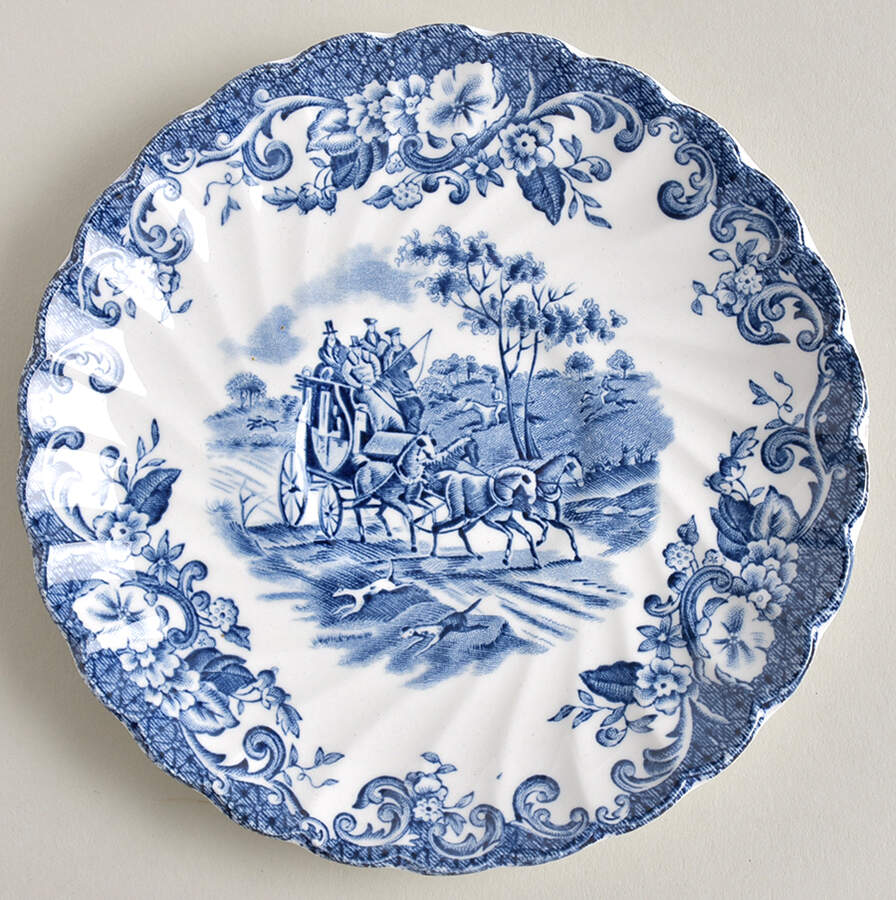 Coaching Scenes Blue Saucer for Flat Cup by Johnson Brothers-1