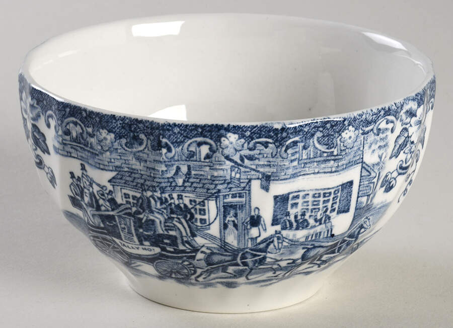 Coaching Scenes Blue Open Sugar Bowl by Johnson Brothers-1