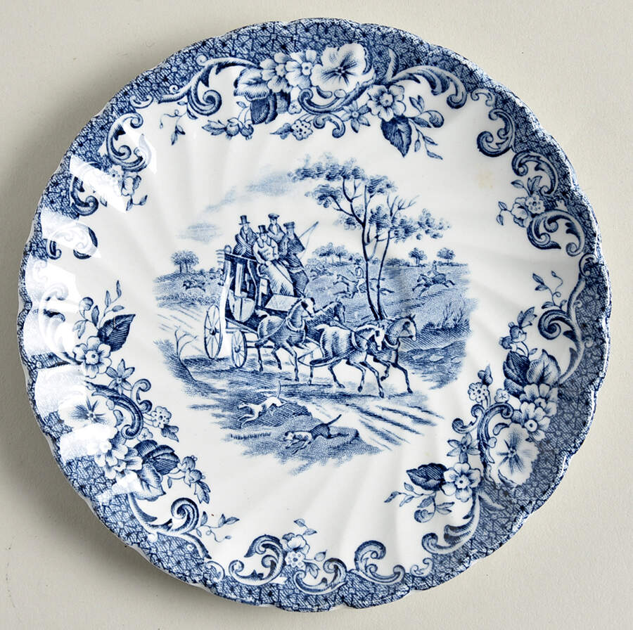 Coaching Scenes Blue Saucer for Flat Cup by Johnson Brothers-1