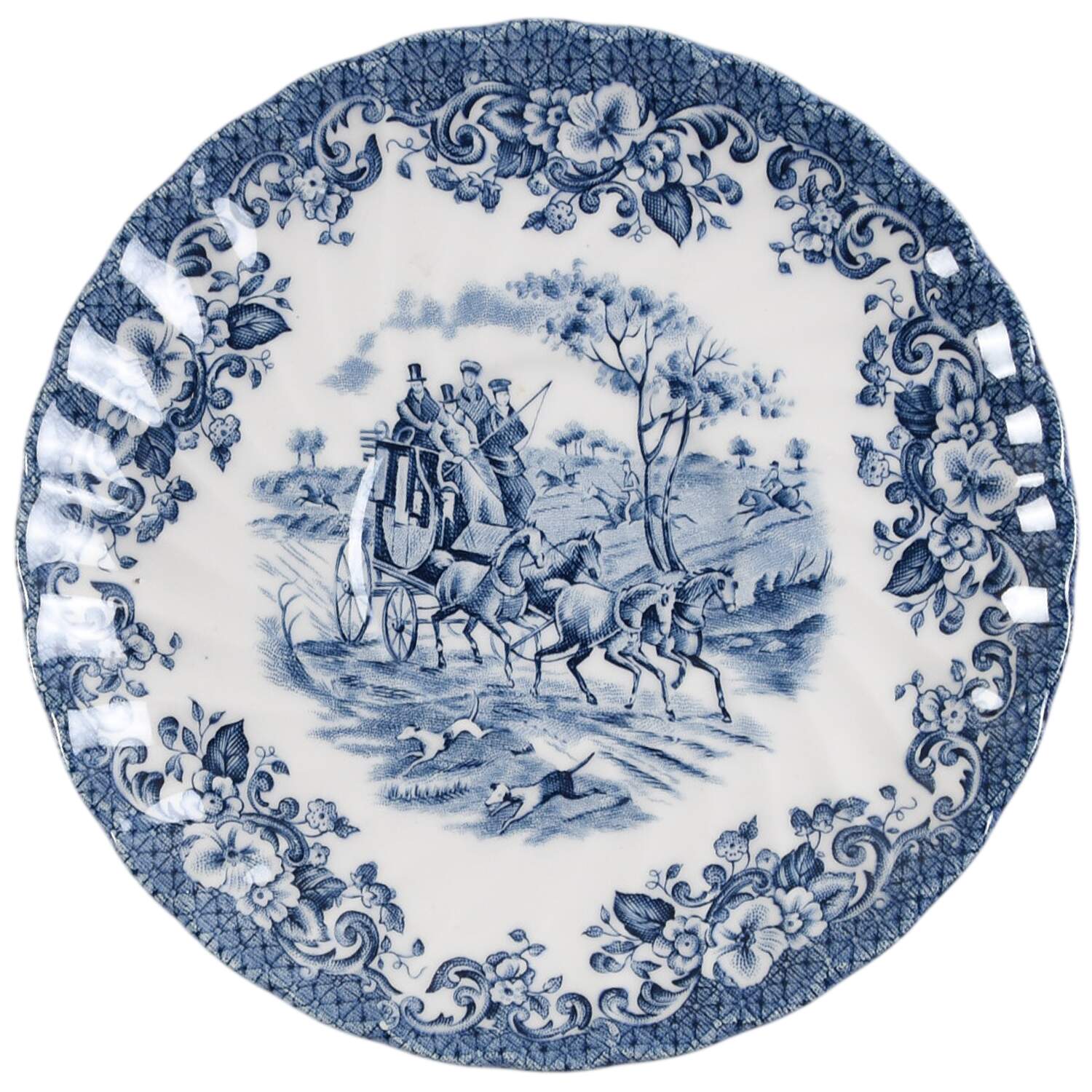 Coaching Scenes Blue Saucer for Cream Soup Bowl by Johnson Brothers-1