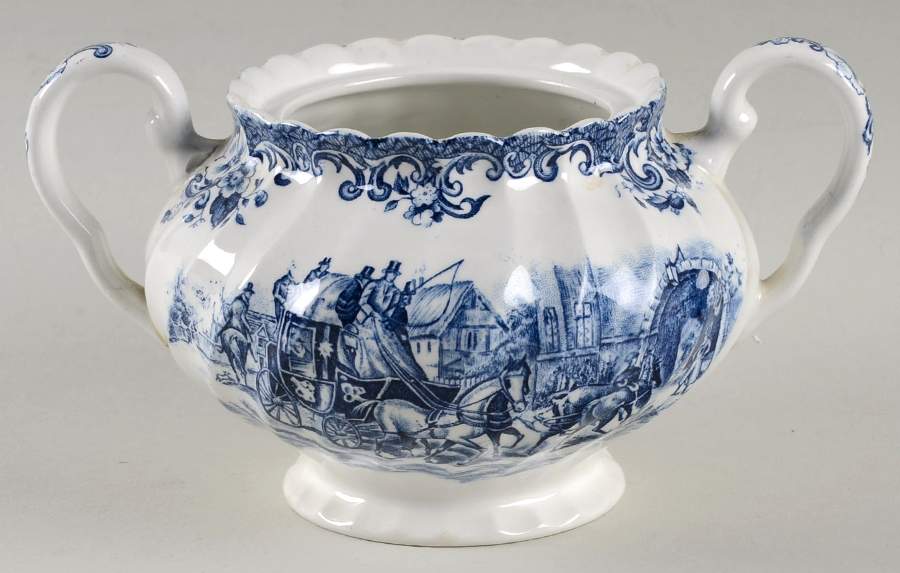 Coaching Scenes Blue Sugar Bowl No Lid by Johnson Brothers-1