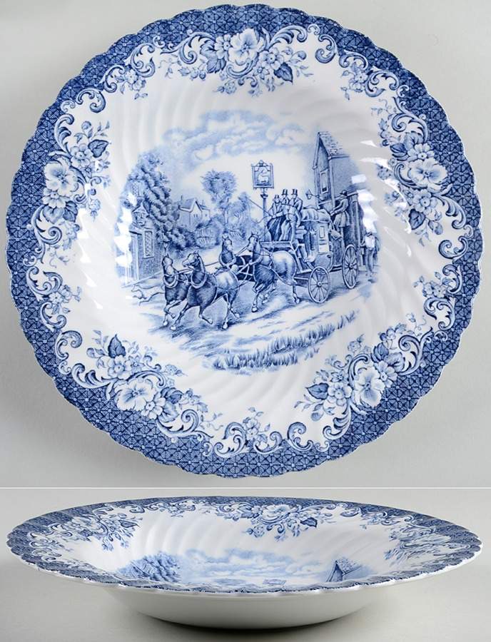 Coaching Scenes Blue Large Rim Soup Bowl by Johnson Brothers-1