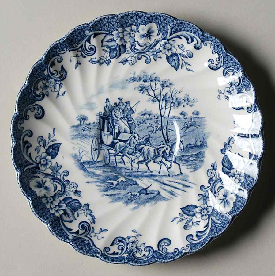 Coaching Scenes Blue Saucer for Flat Cup by Johnson Brothers-1