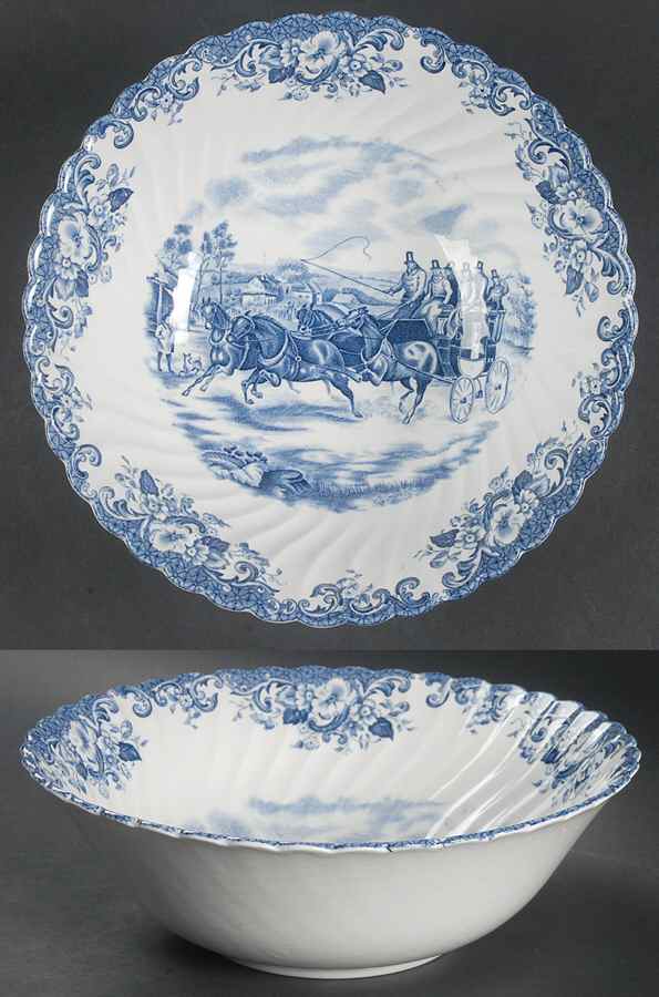 Coaching Scenes Blue 10" Large Salad Serving Bowl by Johnson Brothers-1