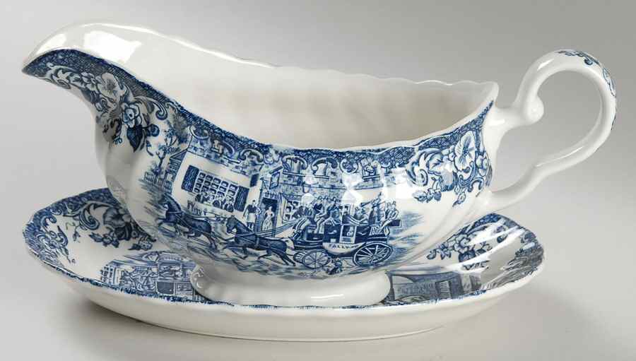 Coaching Scenes Blue Gravy Boat & Underplate/Relish by Johnson Brothers-1