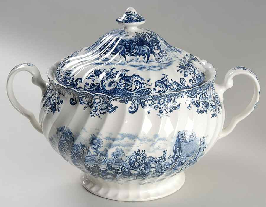 Coaching Scenes Blue Tureen &  Lid by Johnson Brothers-1