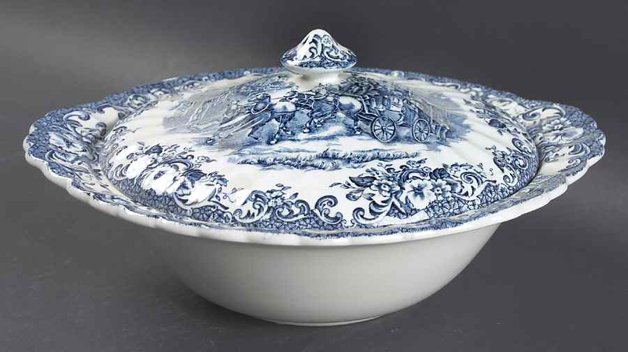 Coaching Scenes Blue Round Covered Vegetable by Johnson Brothers-1