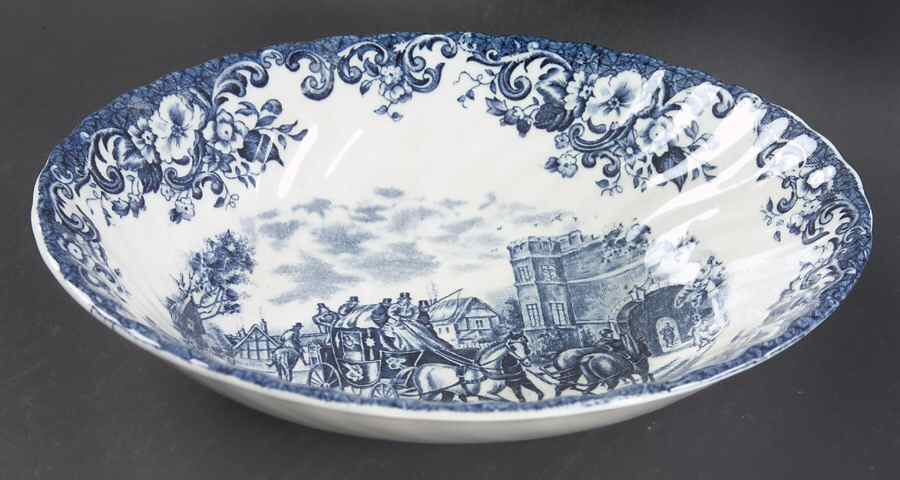 Coaching Scenes Blue 8" Oval Vegetable Bowl by Johnson Brothers-1
