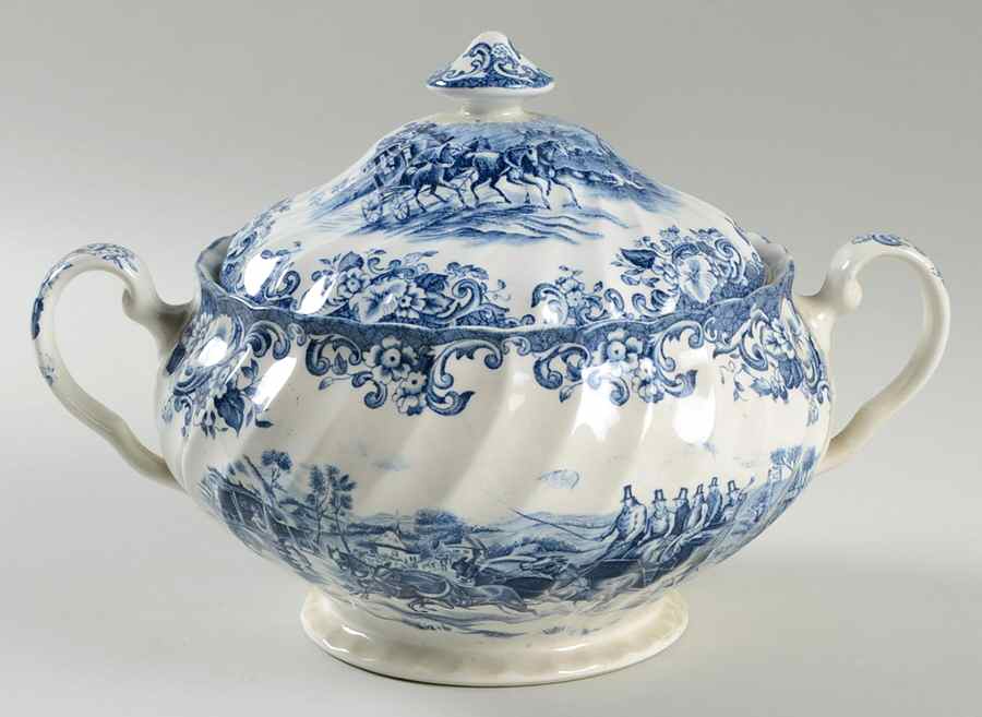 Coaching Scenes Blue Round Covered Vegetable by Johnson Brothers-1
