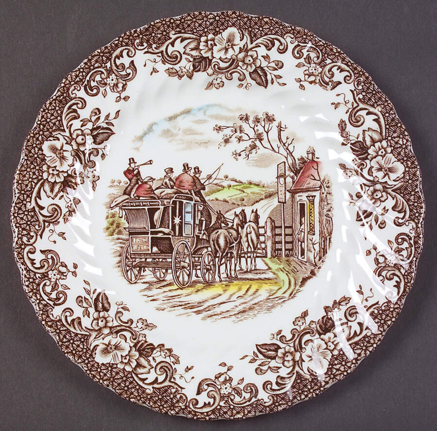 Coaching Scenes Brown Multicolor Dessert/Pie Plate by Johnson Brothers-1