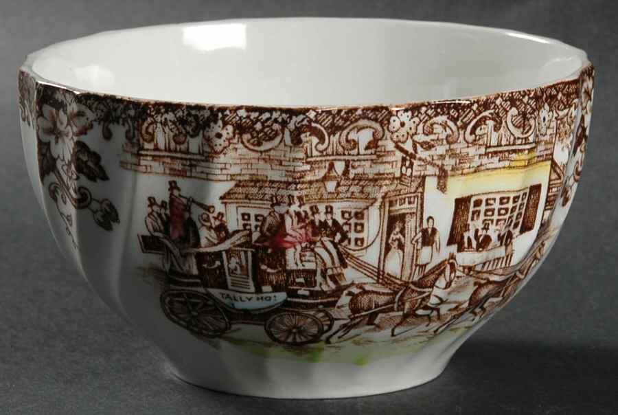 Coaching Scenes Brown Multicolor Open Sugar Bowl by Johnson Brothers-1