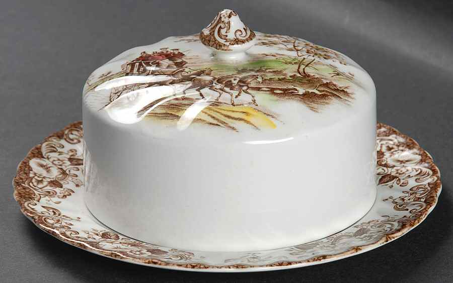 Coaching Scenes Brown Multicolor Round Covered Butter by Johnson Brothers-1