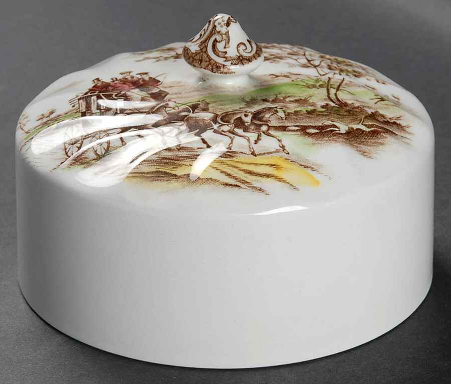 Coaching Scenes Brown Multicolor Lid for Round Butter by Johnson Brothers-1