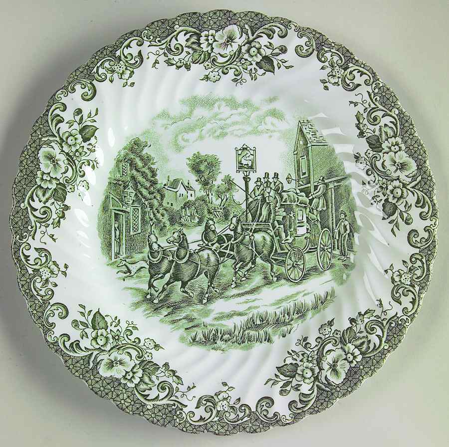 Coaching Scenes Green Dinner Plate by Johnson Brothers-1