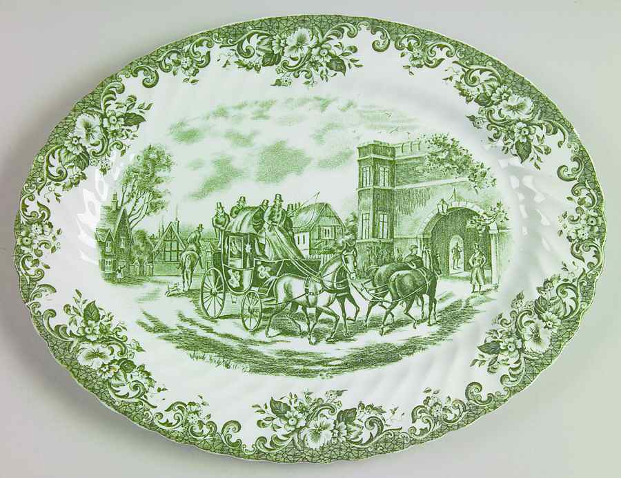 Coaching Scenes Green 12" Oval Serving Platter by Johnson Brothers-1