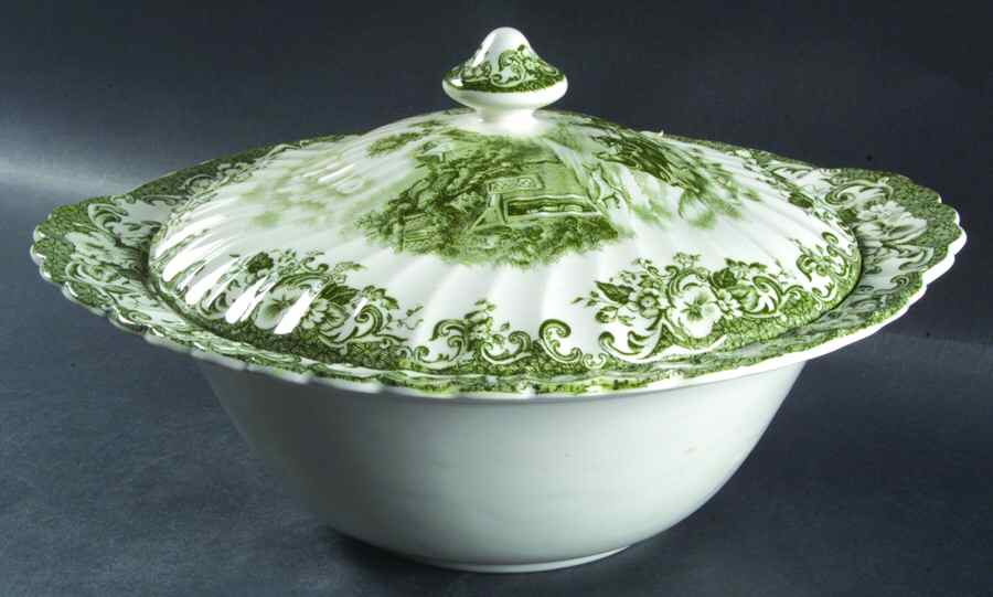 Coaching Scenes Green Large Round Covered Vegetable by Johnson Brothers-1