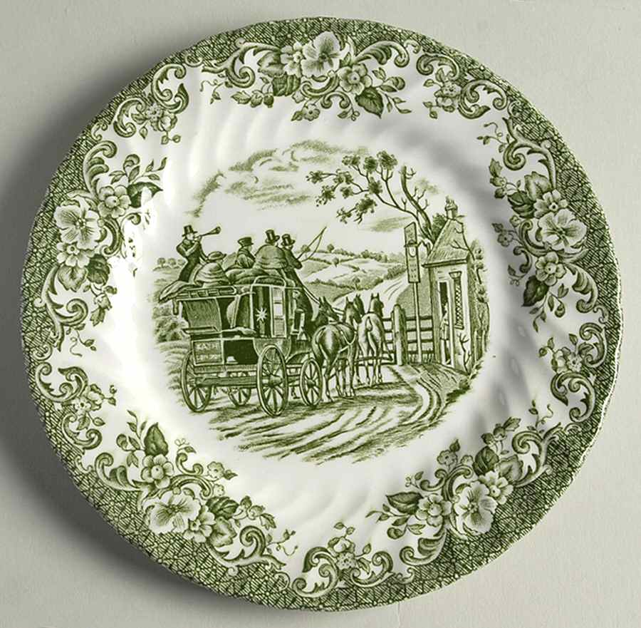 Coaching Scenes Green Dessert/Pie Plate by Johnson Brothers-1
