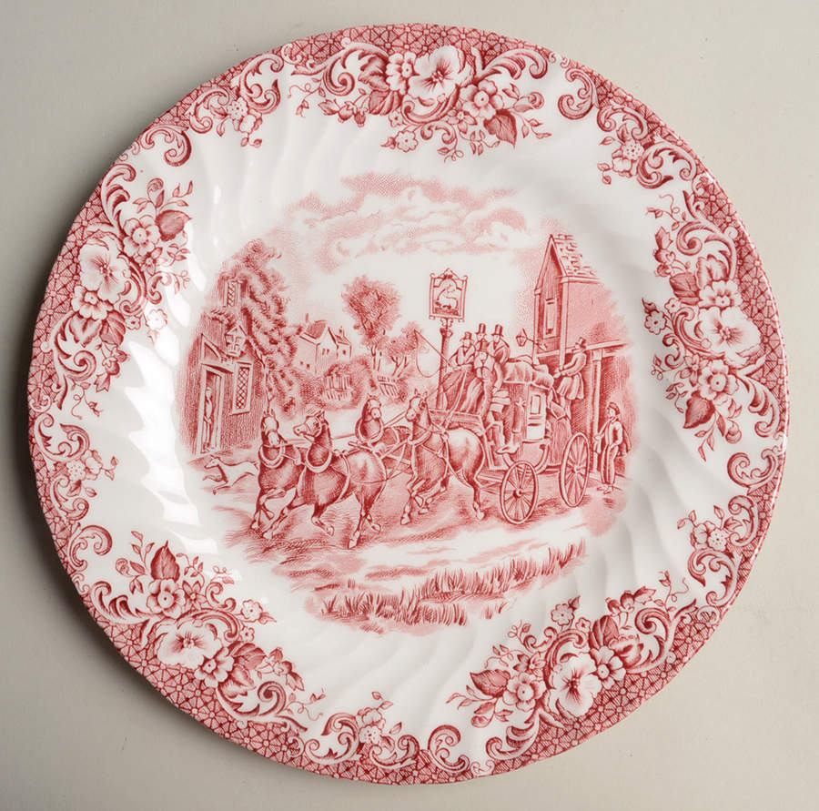 Coaching Scenes Pink Dinner Plate by Johnson Brothers-1