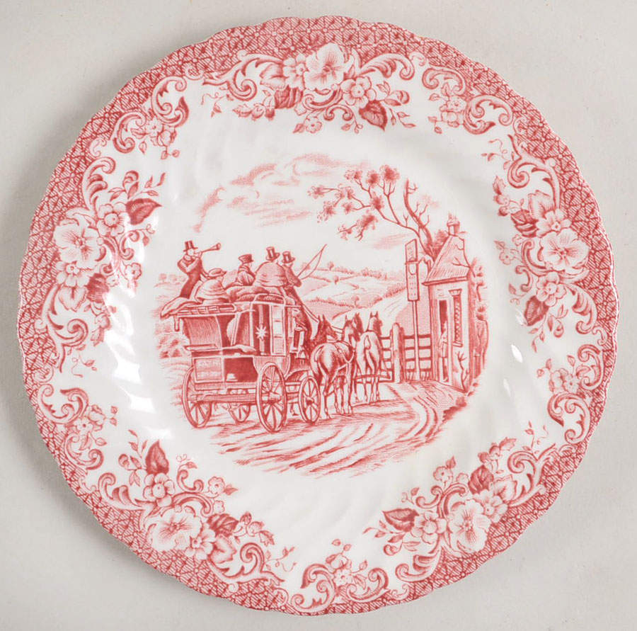 Coaching Scenes Pink Dessert/Pie Plate by Johnson Brothers-1