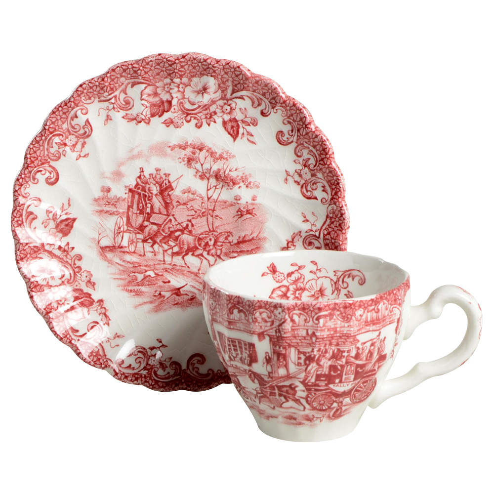 Coaching Scenes Pink Flat Demitasse Cup & Saucer Set by Johnson Brothers-1