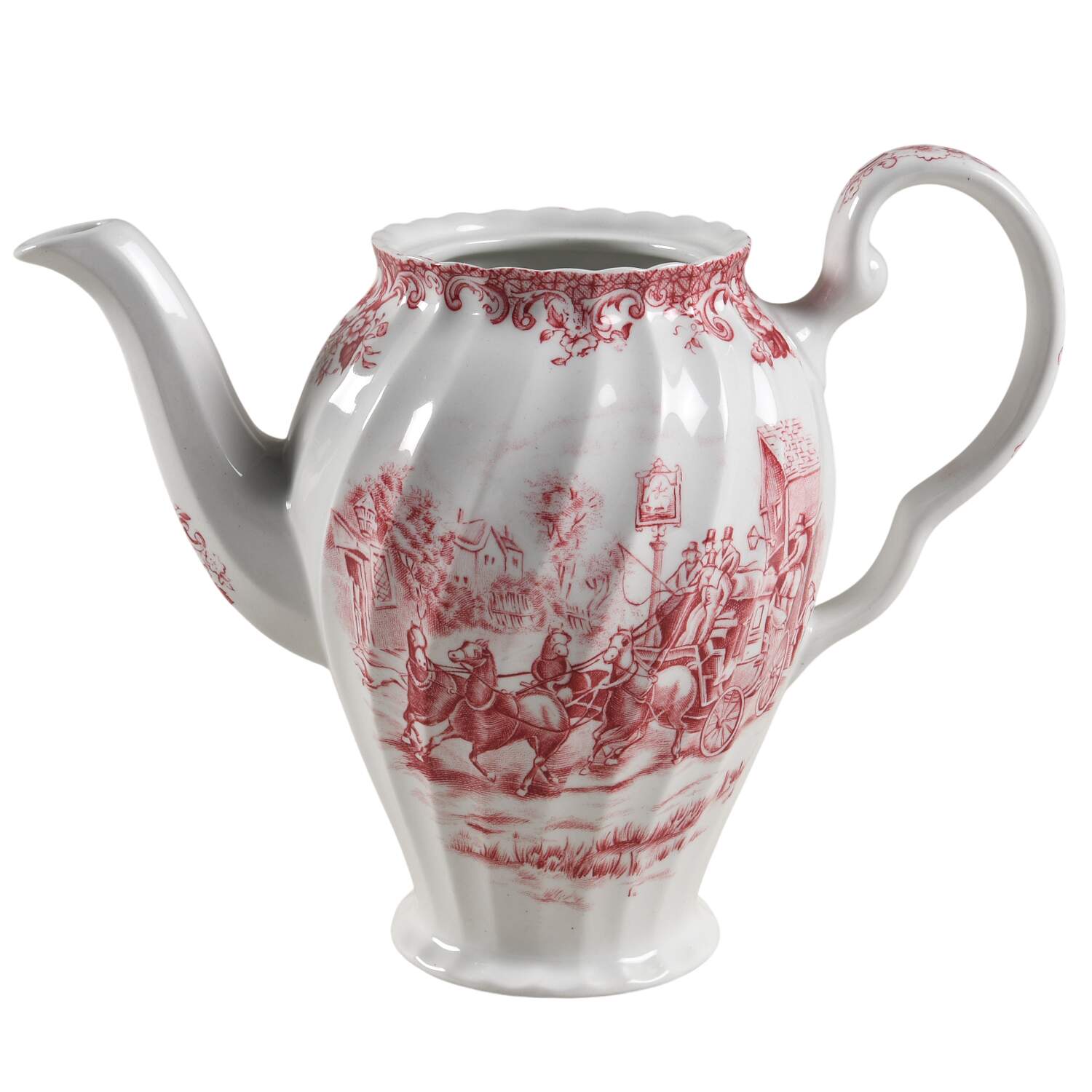 Coaching Scenes Pink Coffee Pot No Lid by Johnson Brothers-1