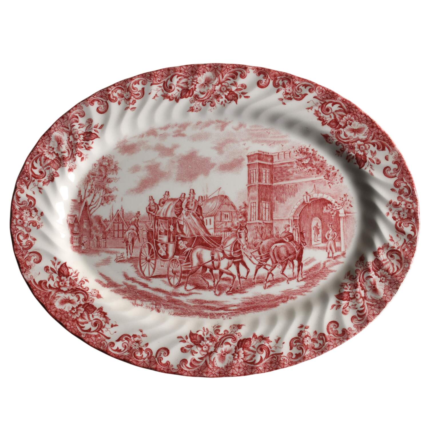 Coaching Scenes Pink 12" Oval Serving Platter by Johnson Brothers-1