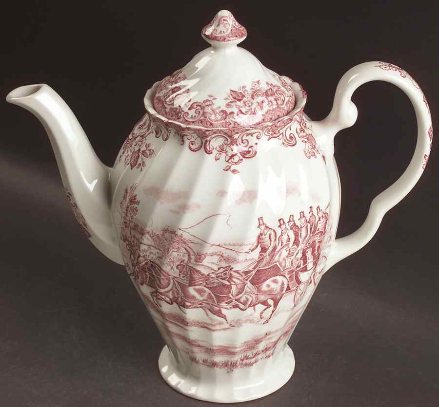 Coaching Scenes Pink Coffee Pot & Lid by Johnson Brothers-1