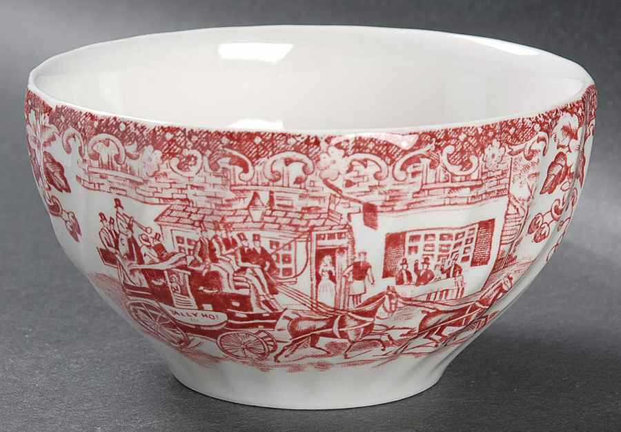 Coaching Scenes Pink Open Sugar Bowl by Johnson Brothers-1