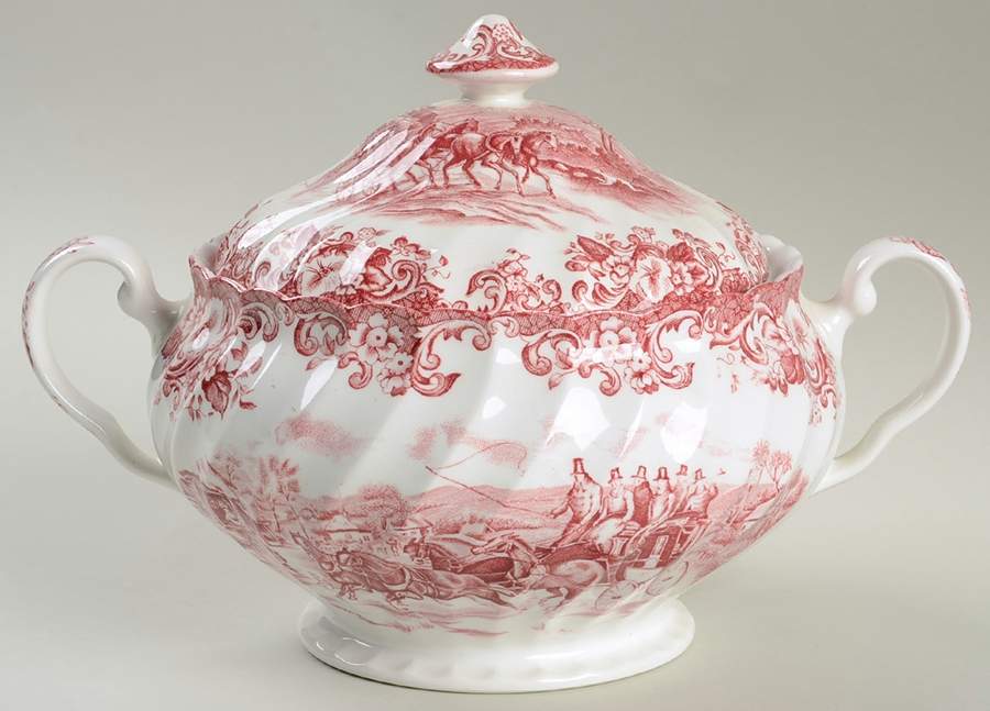 Coaching Scenes Pink Round Covered Vegetable by Johnson Brothers-1