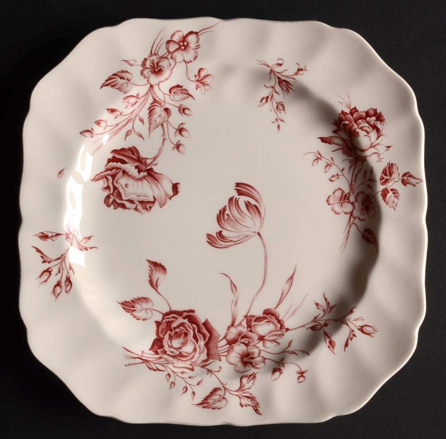 Day In June Burgundy Square Salad Plate by Johnson Brothers-1