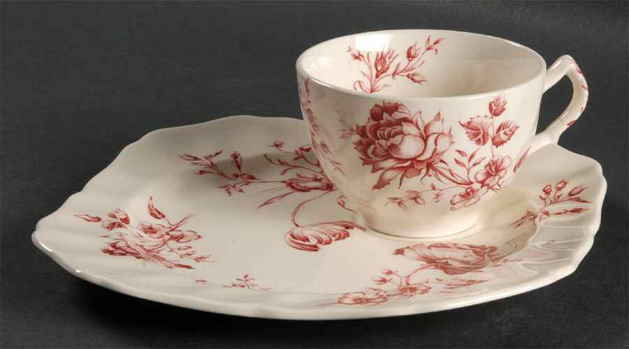Day In June Burgundy Snack Plate & Cup Set by Johnson Brothers-1