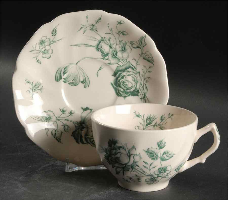 Day In June Green Flat Cup & Saucer Set by Johnson Brothers-1