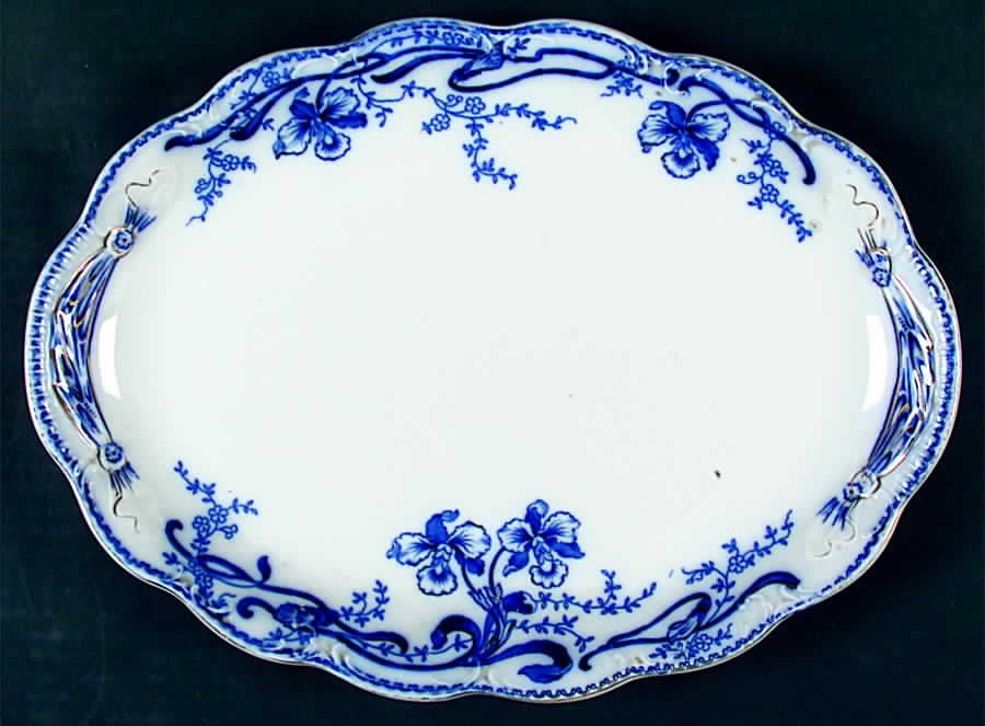 Delmonte (Flow Blue, Gold Accent) 12" Oval Serving Platter by Johnson Brothers-1