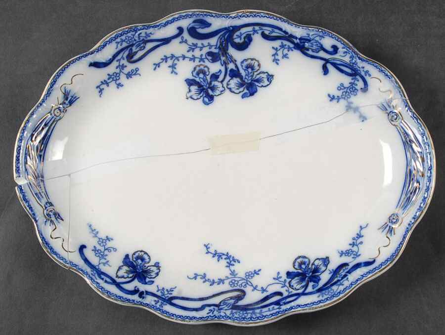 Delmonte (Flow Blue, Gold Accent) 10" Oval Serving Platter by Johnson Brothers-1