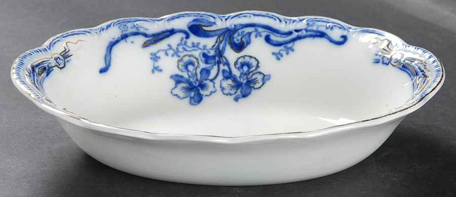 Delmonte (Flow Blue, Gold Accent) 8" Oval Vegetable Bowl by Johnson Brothers-1