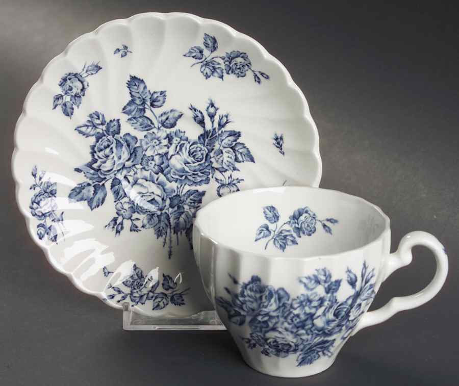 Devon Sprays Blue Flat Cup & Saucer Set by Johnson Brothers-1