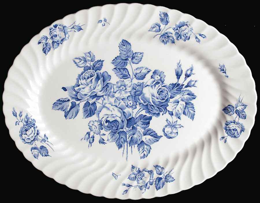 Devon Sprays Blue 14" Oval Serving Platter by Johnson Brothers-1