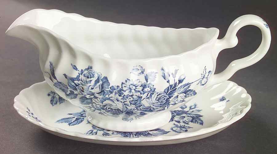 Devon Sprays Blue Gravy Boat & Underplate by Johnson Brothers-1