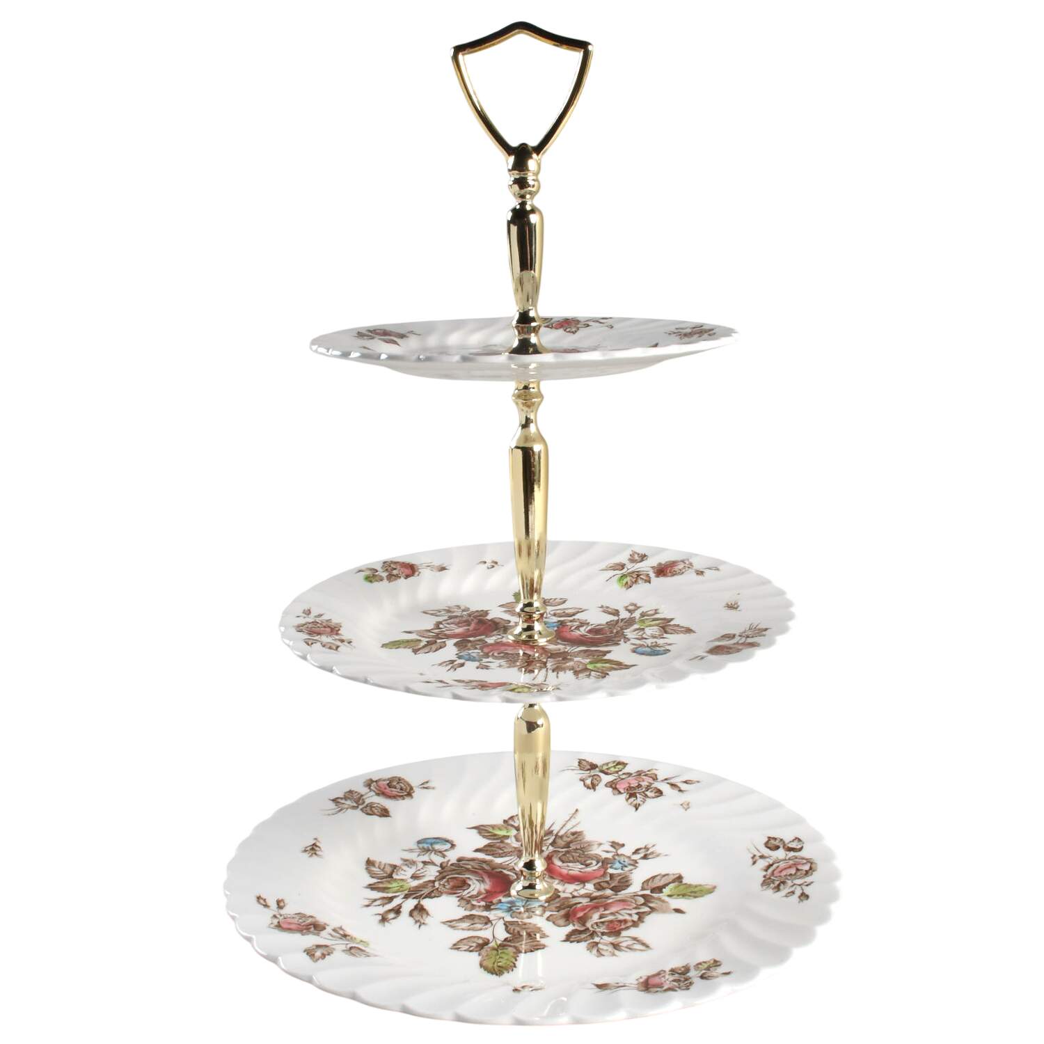 Devon Sprays Brown Multicolor 3-Tiered Serving Tray (DP, SP, BB) by Johnson Brothers-1