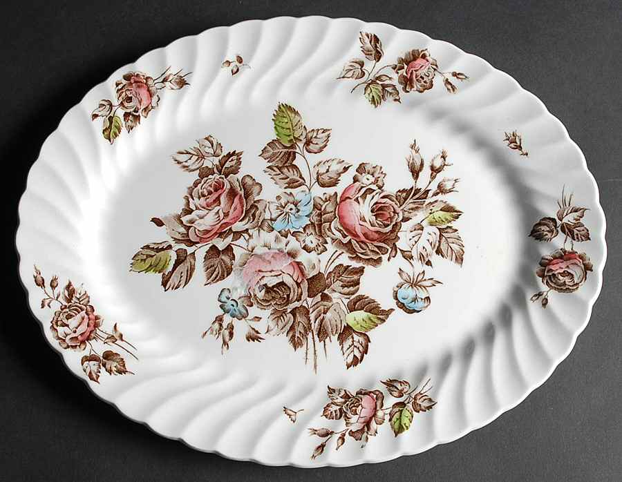 Devon Sprays Brown Multicolor 12" Oval Serving Platter by Johnson Brothers-1