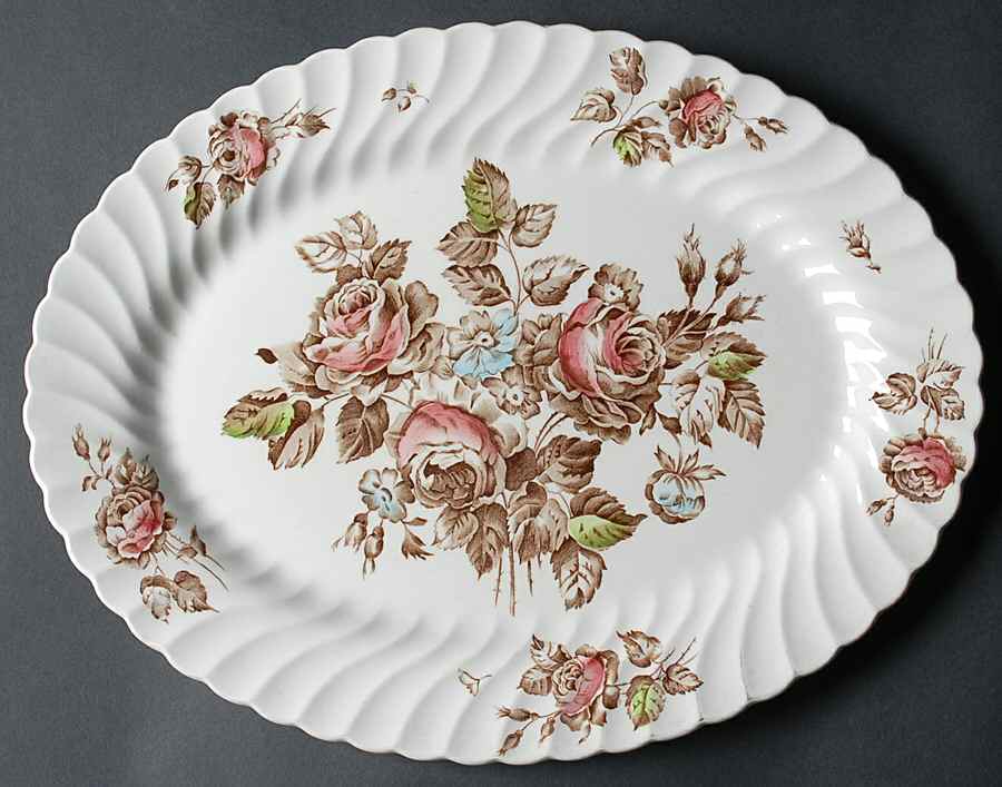 Devon Sprays Brown Multicolor 14" Oval Serving Platter by Johnson Brothers-1