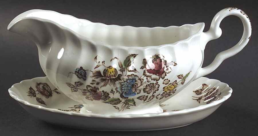 Devon Sprays Brown Multicolor Gravy Boat & Underplate/Relish by Johnson Brothers-1