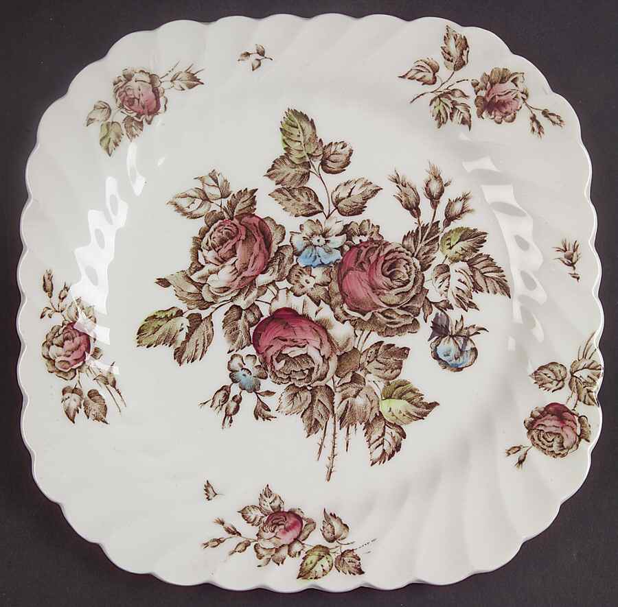 Devon Sprays Brown Multicolor Square Salad Plate by Johnson Brothers-1