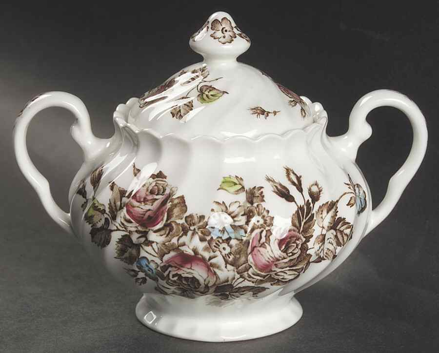 Devon Sprays Brown Multicolor Sugar Bowl & Lid by Johnson Brothers-1