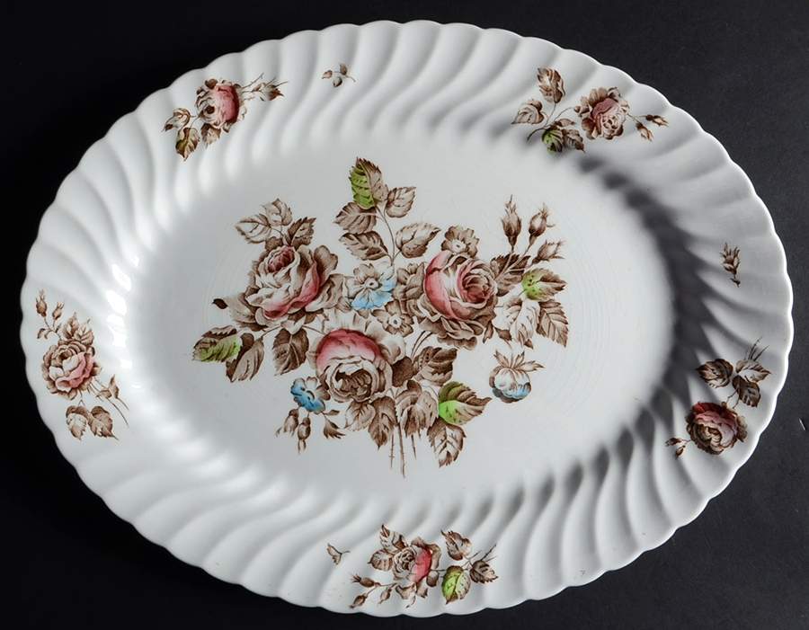 Devon Sprays Brown Multicolor 15" Oval Serving Platter by Johnson Brothers-1