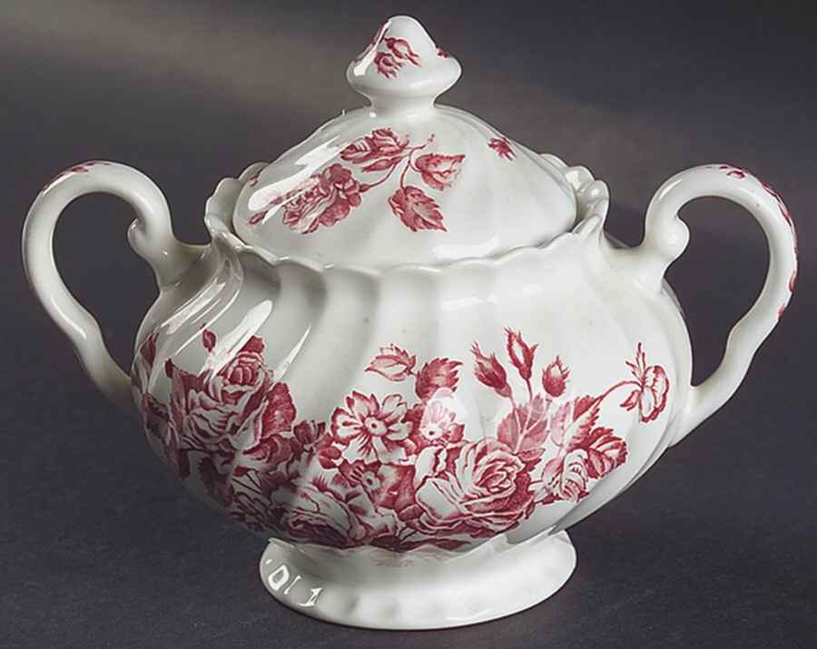 Devon Sprays Pink Sugar Bowl & Lid by Johnson Brothers-1